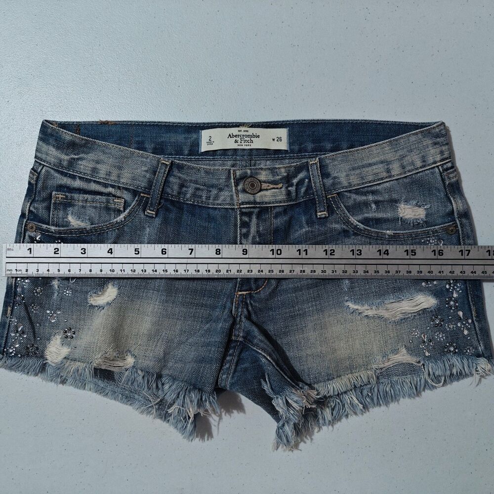 Abercrombie & Fitch Micro Shorts Womens 2 / 28 Blue Jean Denim Mini Shortie Rip - Picture 12 of 12
